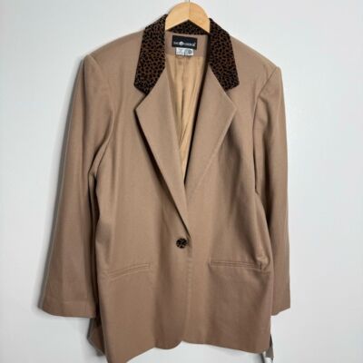 NWT Sag Harbor 100% Wool Blazer Leopard Collar W/ Pockets Size 18