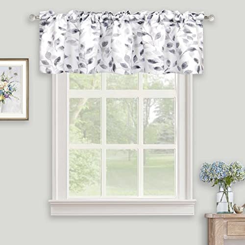 Gray and White Floral Printed Valance for Windows Short Curtains ...