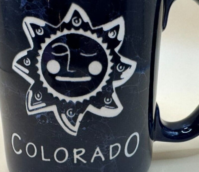Coffee Hot Tea Mug Colorado Southwestern Winking Sun Marbled Blue