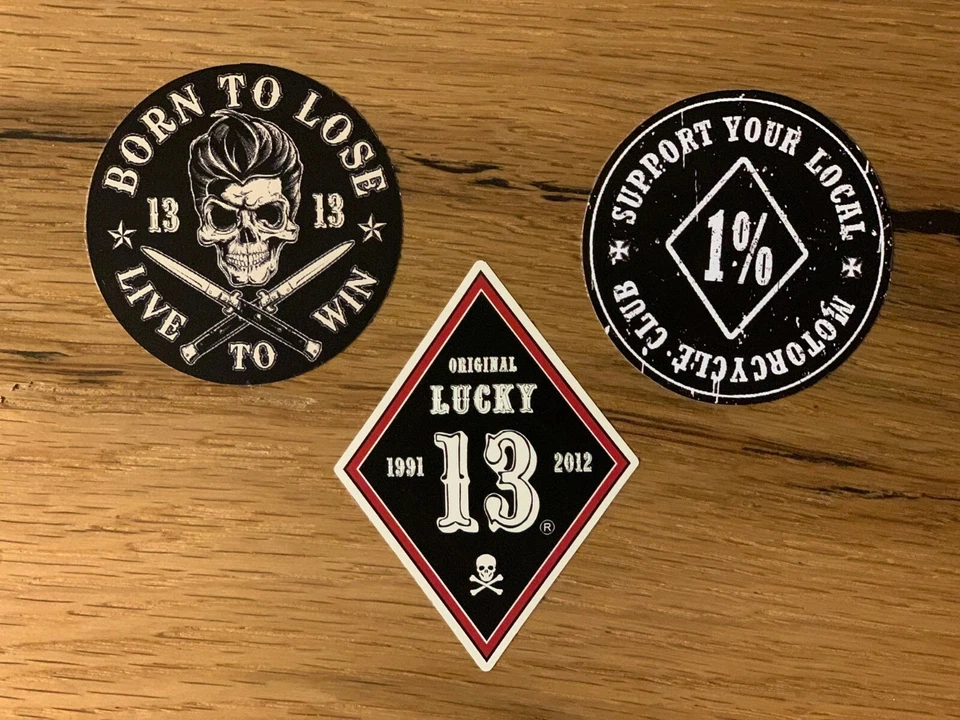 3x 1% Aufkleber Biker Motorrad Lucky 13 Local Club Custom Chopper V2 Kult #879