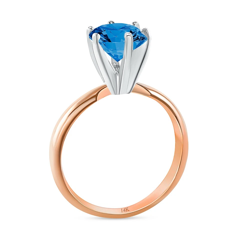 Anillo de boda solitario de oro rosa sólido real azul redondo de 1,25 quilates de 1,25 quilates Foto 2 de 3