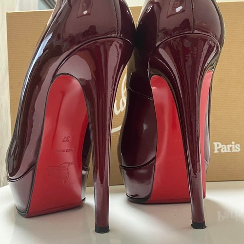 Round Toe Christian Louboutin Patent Pumps Stiletto Heel Bordeaux with Box US7 - Picture 4 of 16