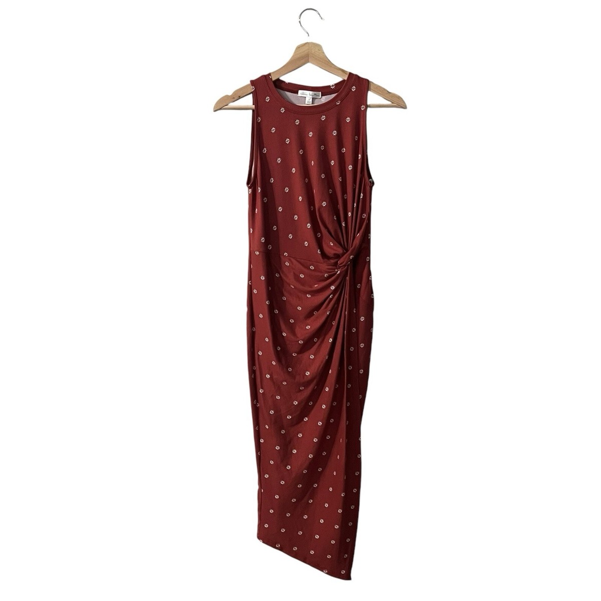 Nine Britton Abigail Midi Dress Size Small Red Printed Brushed Knit Twist  Knot
