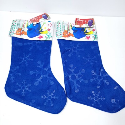 Disney Christmas Stocking Finding Nemo Dory 15'' Blue Shiny Snowflakes Lot of 2