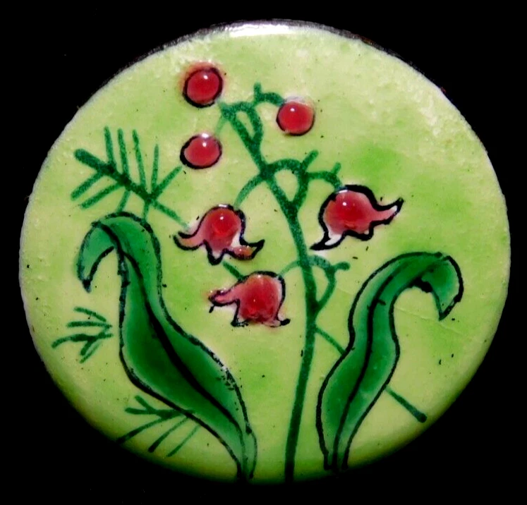 Large Antique Encrusted Enamel Lily of the Valley Flower BUTTON NICE 1&1/4 - Image 2 of 4