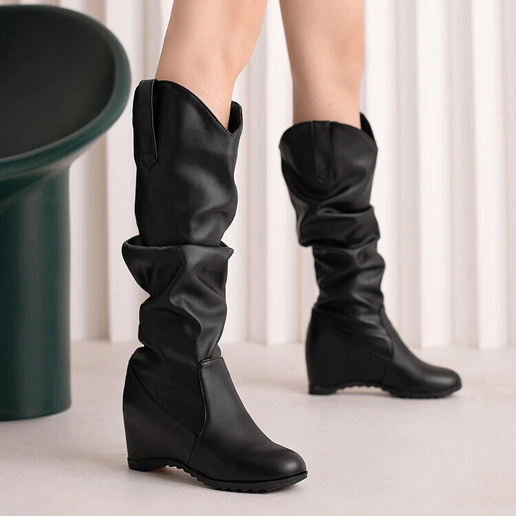 Ladies Gothic Buckle Strap Platform Heels Punk Mid Calf Boots Motorcycle  Shoes | eBay