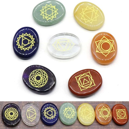 7PCS Chakra Stones Crystal Reiki Healing Energy Palm Natural Gemstone Quartz Set