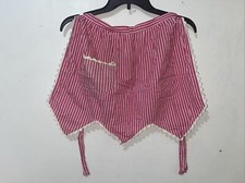 Vtg MCM Waist Apron Children Girls Size Medium Pink White Striped Edged Pocket