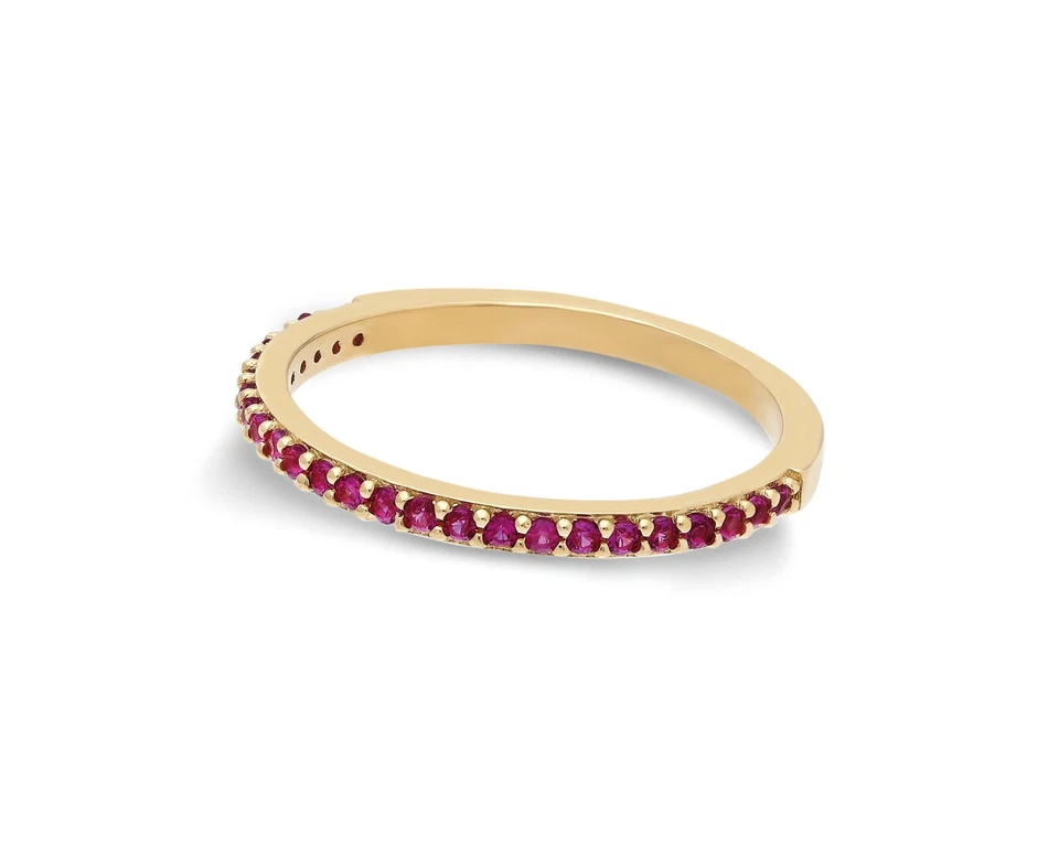 14k Solid Gold Lab-Created Ruby Half Eternity Stacking Band Ring Women Ladie's - Image 2 of 4