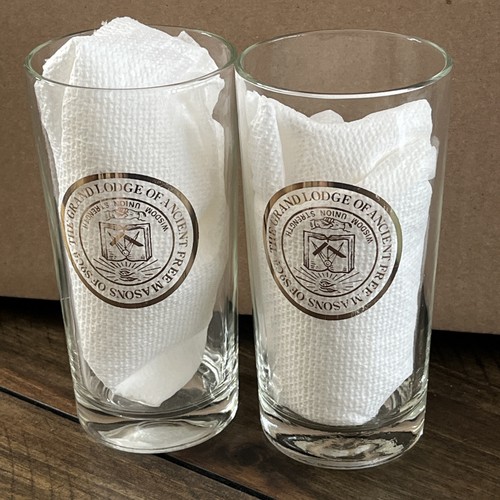 2 Vintage The Grand Lodge Of Ancient Free Masons Of So. Ca. Drinking Glasses