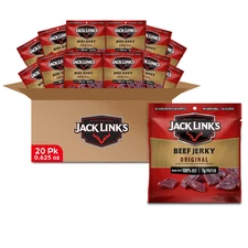 Jack Links Beef Jerky Original Meat Snacks Protein 100% Beef Individual 20-Packs