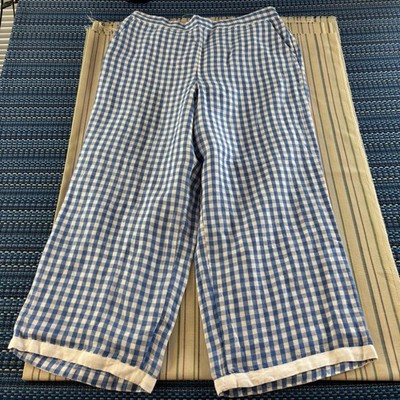 Sewing Down South Crown & Ivy Pants Womens XL Blue Gingham Linen Blend Lounge