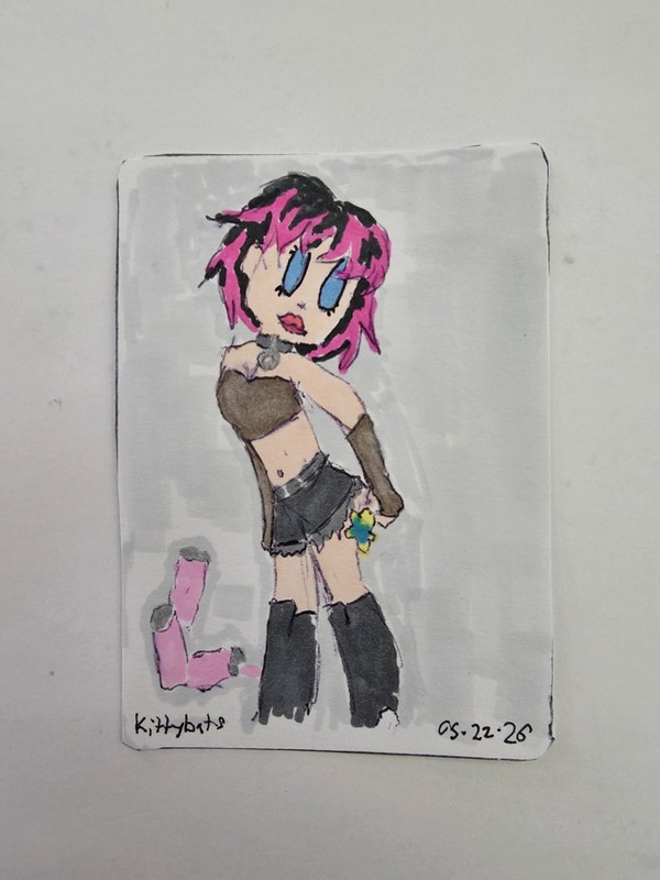 ACEO ATC Kittybats e-girl and the octopus gummy