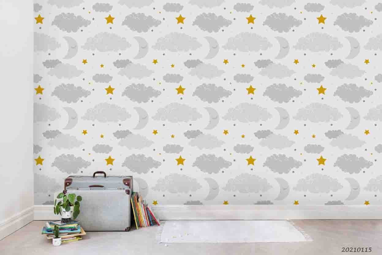 3D Mountain Stars Clouds Pattern Wall Murals Wallpaper Murals Wall Sticker
