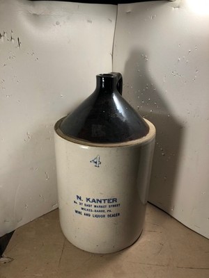 antique stoneware whiskey jug N. Kanter  no. 37 east market st. Wilkes Barre, PA