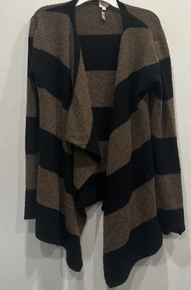 SUÉTER CÁRDIGAN QI CACHEMIR 100% cachemir marrón a rayas abierto talla pequeña Foto 4 de 4