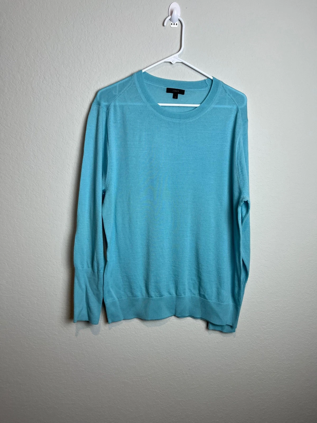 J Crew Sweater Mens Large Blue Merino Wool Crewneck Lightweight Knit Pullover