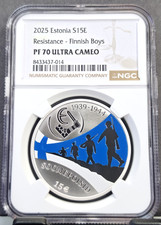2025 ESTONIA SILVER 15 EURO WWII RESISTANCE FINNISH BOYS NGC PF 70 ULTRA CAMEO