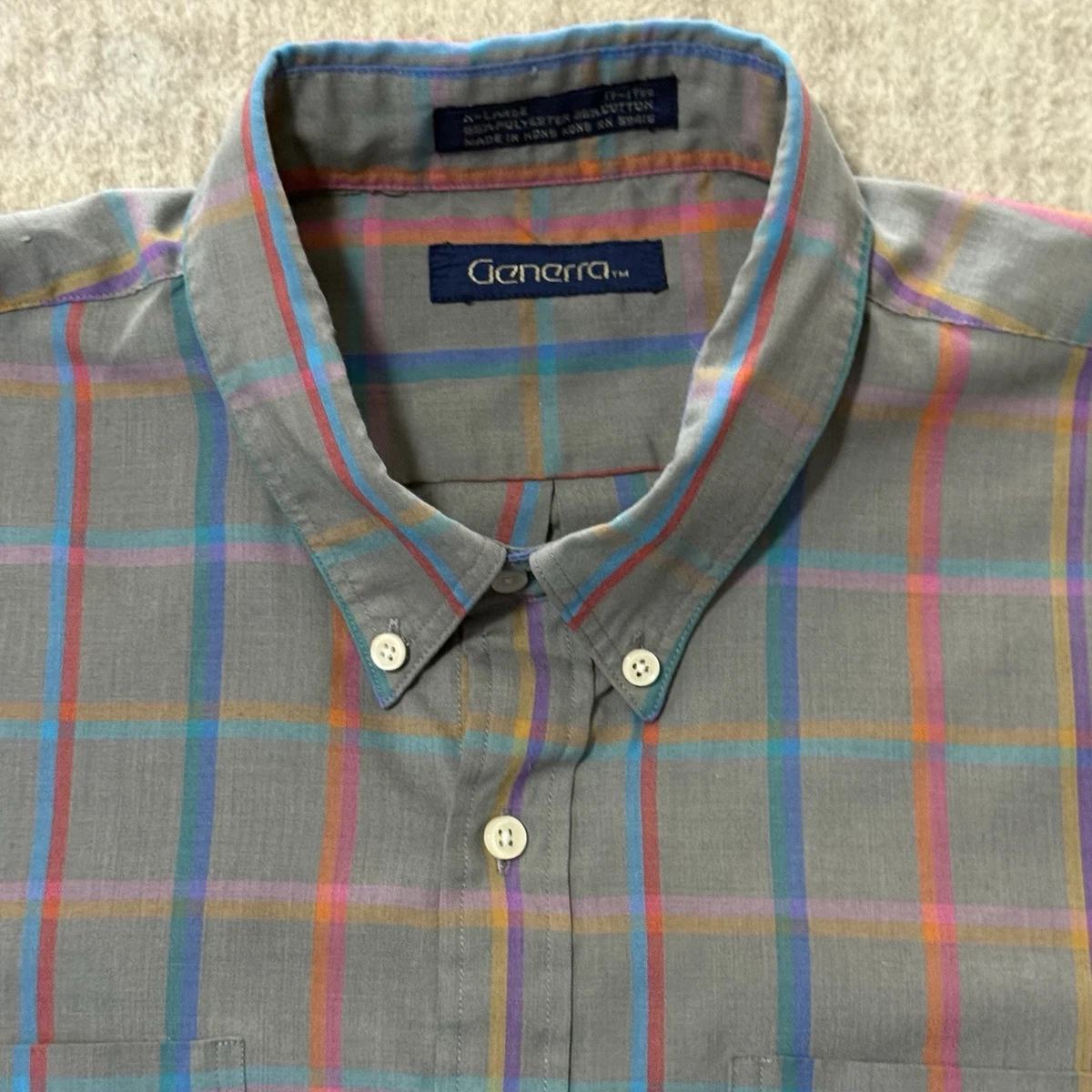 Chemise Vintage Generra Homme XL - Verte Rayée Coton - Années 90 Y2K - Avec Défauts