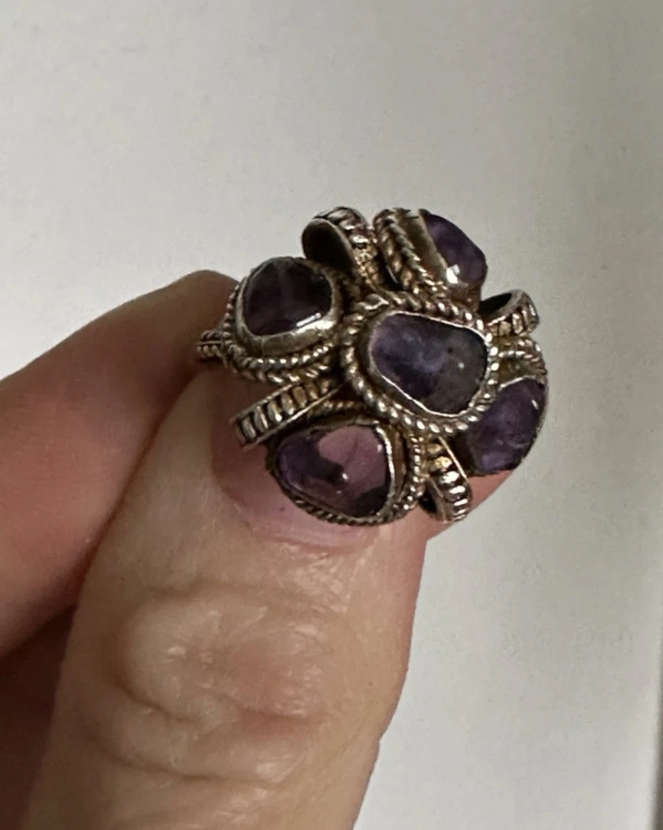 Anello Boho Donna In Argento Sterling 925 | Pietre Preziose Naturali Onice, Ambra, Corniola E Ametista, Fatto A Mano