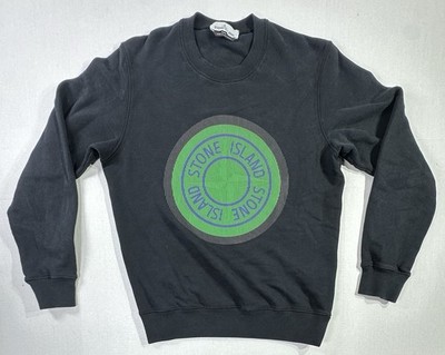 Stone Island Black Crewneck Sweatshirt Green Compass Logo Size M Authentic
