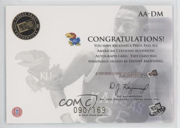 Press Pass Legends All American Auto 2008-09/169 Danny Manning #AA-DM automático Foto 2 de 2