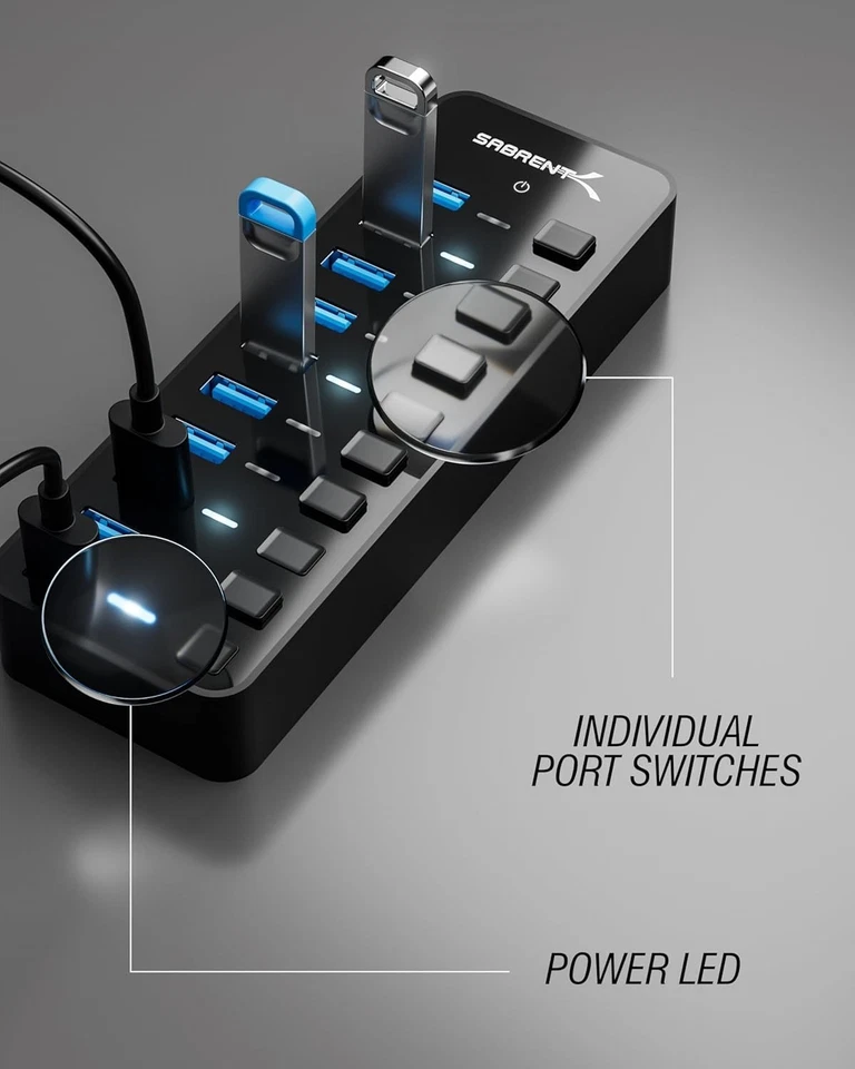 Sleek USB Hub with Individual Power Controls - Image 4 of 4
