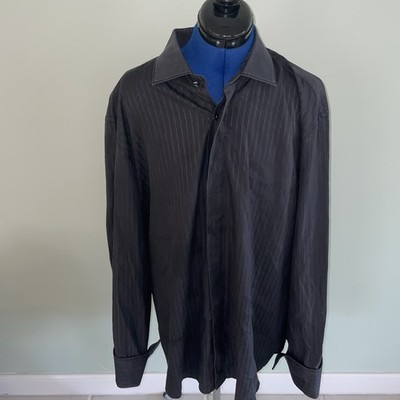 Robert Graham Men s Size 46 Long Sleeve Button Down Black Shirt Classic Fit