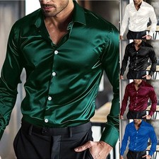 Classy Satin Silk Casual Button Down Shirt for Men Disco Club Collection