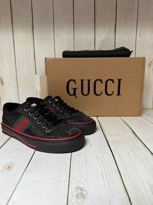 Gucci Nylon Web Monogram Off The Grid 1977 Tennis Sneakers Black Sz 35.5 / 5.5