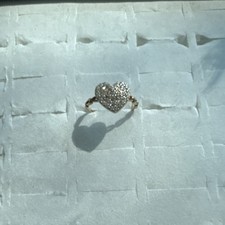 10k Yellow Gold Heart Pavé White Crystal Band Ring Size 7 Love Theme