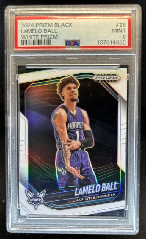 2024-25 Panini Prizm Black LaMelo Ball White Prizm #/175 Hornets PSA 9