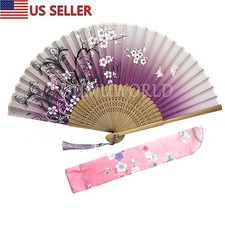 New Hand Fan Chinese Japanese Silk Elegant Modern Folding Fan Flower Butterfly