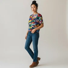 Shein Curve 1XL Graphic Love Print Tee Vibrant Multicolor Short Sleeve