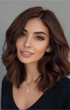 Human Hair New Fashion Charm Women's Medium Brown Wavy Full Wigs 14 In