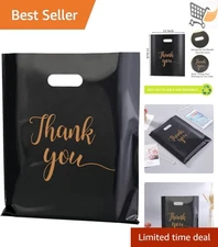 Thank You Bags with Handles 100 Pack Black 12x15 Mil 2.36 Reusable Plastic