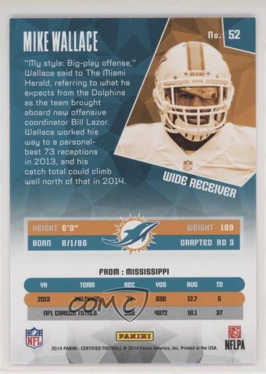 2014 Certified Red /249 Mike Wallace #52 - Image 2 of 2