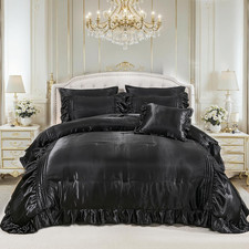Luxury Black Satin King Comforter Set 8 Pieces with Sheets  Pillowcases