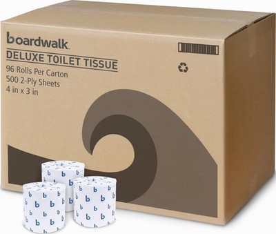 96 Rolls Boardwalk 2-Ply Bathroom Toilet Paper Tissue, Septic Safe, 500 Sheets 