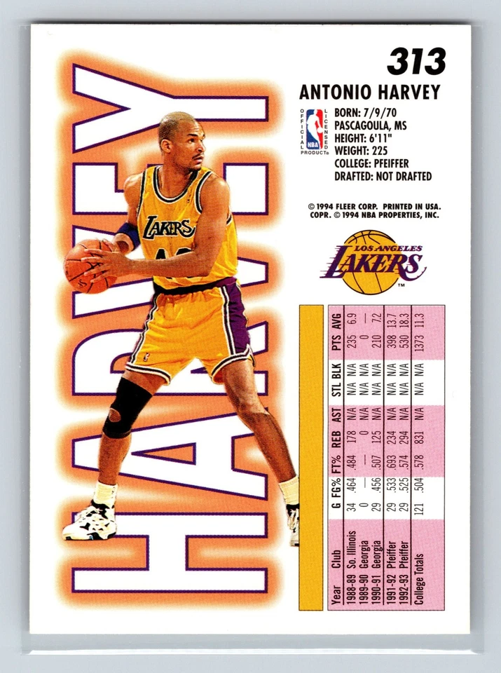 1993-94 Fleer - Antonio Harvey #313 (RC) - Image 2 of 2