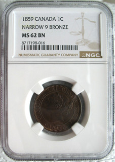 1859 Canada 1 Cent NGC MS 62 BN Narrow 9 Bronze