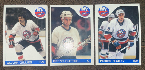 (3) 1985-86 TOPPS NY Islanders HOCKEY CARDS! Gillies #81 Sutter #107 Flatley #83