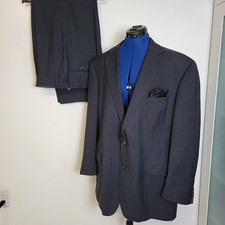 Lauren Ralph Lauren Mens Blue Gray 2pc Wool 2-Button Pleated Pants Suit 48Lx43L