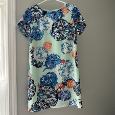 J Crew Factory Shift Dress Mint Green Blue Floral Short Sleeve Size 2