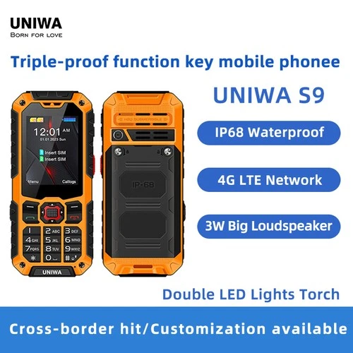 Unlocked UNIWA S9 4G LTE Rugged Phone Waterproof Torch Cell Phone Feature Phone