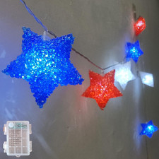 Red White and Blue Star Lights 6.8Ft, 4th of July Lights Outdoor Battery Operate