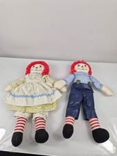 Vintage Raggedy Ann and Andy Dolls 15" Plush Set Hand Made Embroidered Face