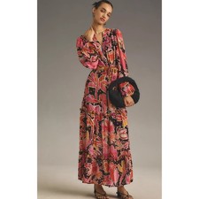 NWT Farm Rio Long-Sleeve Floral Tiered Maxi Dress - Small