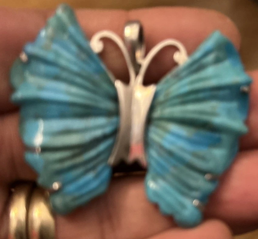 Green Howlite SX 925 Thailand Sterling Silver Butterfly Pendant & Earrings Set - Image 3 of 4