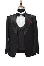 Men Black 3 Piece Tuxedo Suit Wedding Dinner Party Wear Suits Waistcoat